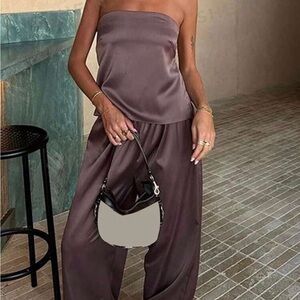 Strapless Satin Jumpsuit (2 Piece Set)